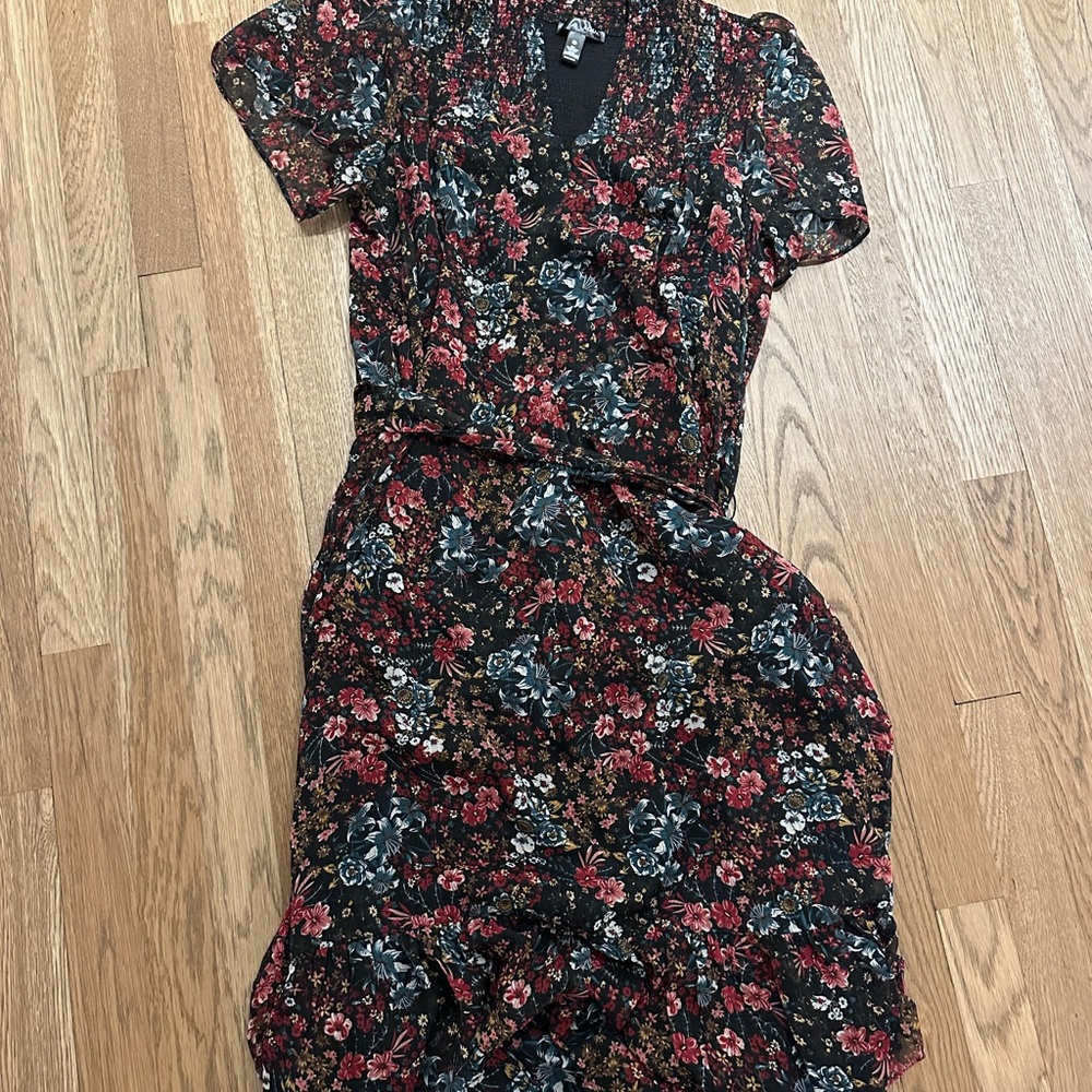 Aqua Floral Black and Red Women's Dress